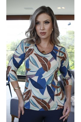 044995 Blusa Ramany Manga 3/4 Estampada